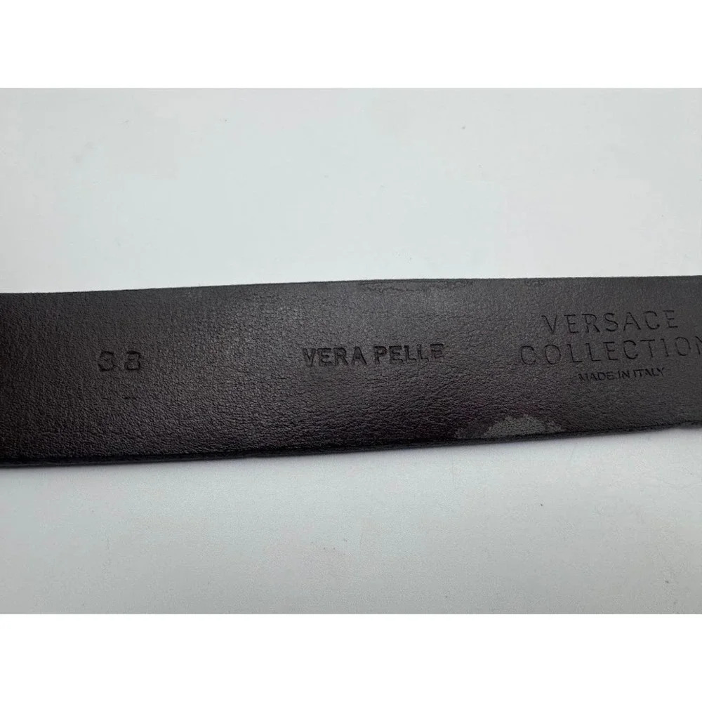 Versace Collection Mens Taupe Leather Medusa Buckle‎ Belt Made in Italy Size 38